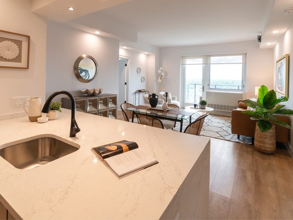 Riverdale Tower apartment kitchen and living room